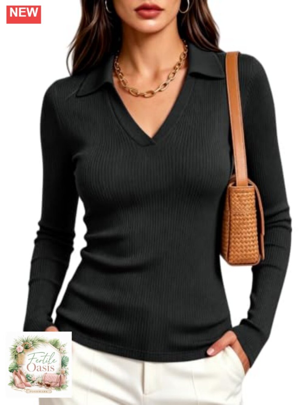 Women's Long Sleeve Polo Shirt Slim Fit Office Top Rayon Spandex